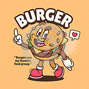 Burger Cute Trendy Retro Cartoon Vector Hand Drawn 10