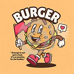 Burger Cute Trendy Retro Cartoon Vector Hand Drawn 5