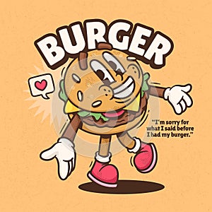 Burger Cute Trendy Retro Cartoon Vector Hand Drawn 6