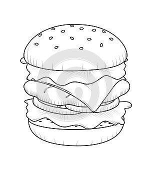 Burger doodle art. Fast food icon design. Vector illustration
