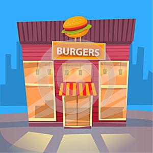 Burger Eatery in City, Fast Food Exterior Building