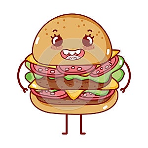 Burger fast food cute kawaii cartoon isolated icon