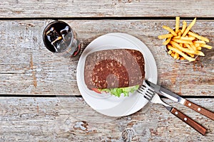 Burger, french fries and coke.