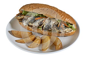 Burger with fried fish & x28; Turkish Traditional Balik Ekmek & x29;