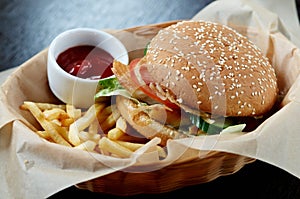 Burger with fries photo