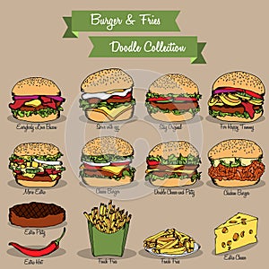 Burger and Fries Doodle Collection