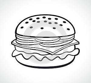 burger or hamburger drawing contour