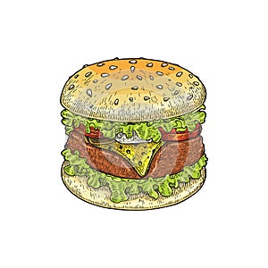 Burger hand drawing vintage style,Burger drawing illustration is