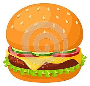 Burger icon. Cartoon hamburger. American fast food