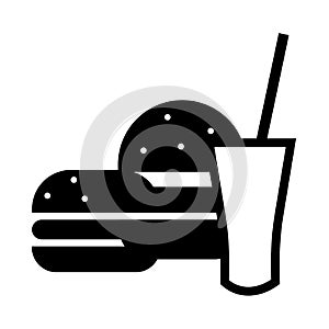Burger icon with a drink in black color on a white background