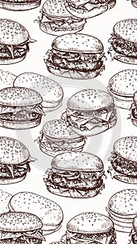 Burger Illustration Pattern on White Background