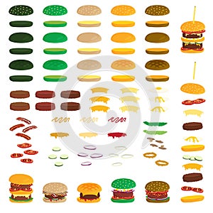 Burger ingredients creation set. Vector.