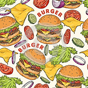 Burger ingredients pattern seamless colorful