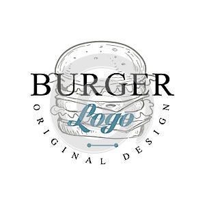 Burger logo original design, retro emblem for bakery shop, cafe, restaurant, cooking business, brand identity vector