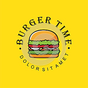 Burger logo template with simple flat Design Vector. Used for street restaurant, cafe, bar menu. Creative hamburger logo design