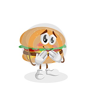 Burger mascot and background ashamed pose