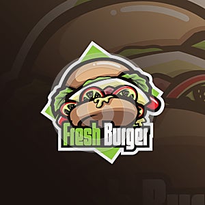 Burger mascot logo design vector with modern illustration concept style for badge, emblem and tshirt printing. fresh burger
