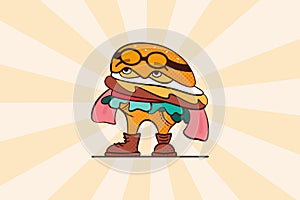 Burger mascot in retro style, perfect for t shirt design and fast food logo