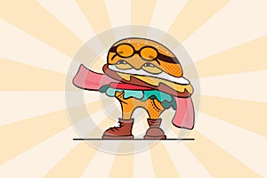 Burger mascot say Hi! in retro style, perfect for t shirt design and fast food logo