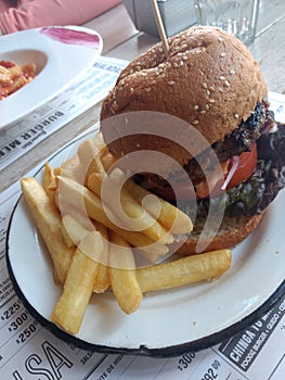 Burger meat fries gourmets Argentina photo