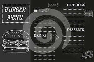 Burger menu, chalkboard