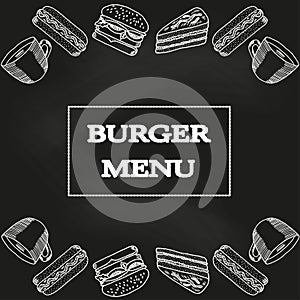 Burger menu, chalkboard, square