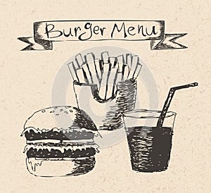 Burger menu hand drawn illustration