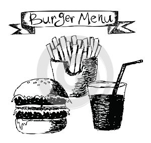 Burger menu hand drawn illustration