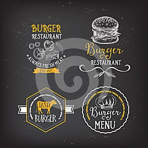 Burger menu restaurant badges. Fast food design template.