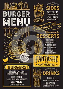 Burger menu restaurant, food template.