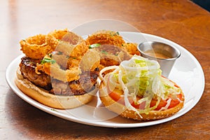 Burger and Onion Rings