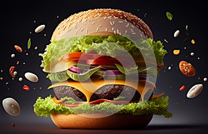 Burger poster for menu restaurant. Burger design style promotional fast food poster.