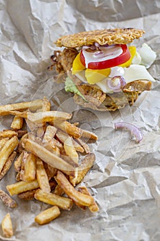 Burger with ramen noodles