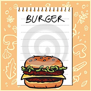 Burger Restaurant Menu Fast Food Ingredients Recipe Premium Vector Illustration Drawing Template