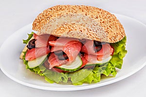 Burger with salmon photo