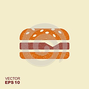 Burger sandwich flat icon in flat style with scuffed effect