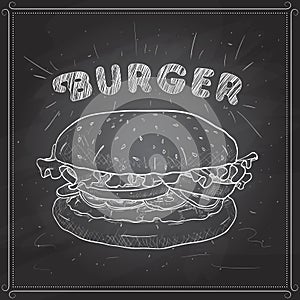 Burger scetch on a black board