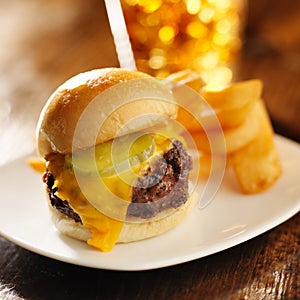 Burger slider with french fries and drink