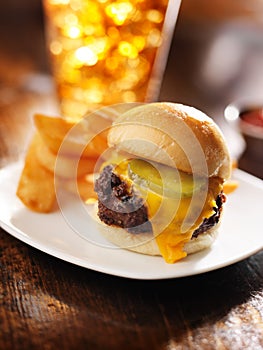 Burger slider with french fries and drink