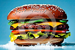 Burger with splashing water background