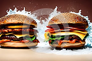 Burger with splashing water background