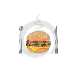Burger stylized icon with fork and knife