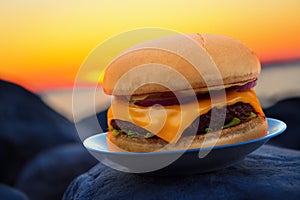 Burger and sunset
