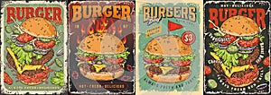 Burger time set flyers colorful