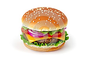 burger on white background. fresh tasty burger isolated on white background. Perfect hamburger classic burger american