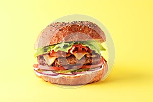 Burger on yellow background