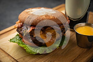 Burgers with cutlet and beer