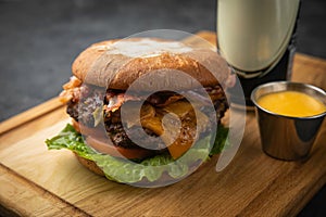 Burgers with cutlet and beer