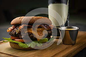 Burgers with cutlet and beer