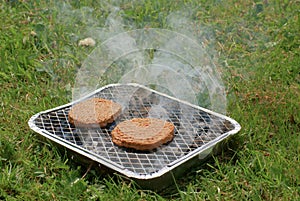 Burgers on Disposable Barbeque